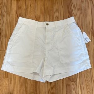 A New Day Cotton Mid-Rise Shorts with Flap Pockets, White, sz 14W